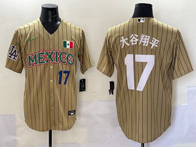 Men Los Angeles Dodgers 17 Ohtani Brown Stripe Mexico Joint Name 2025 Nike MLB Jersey style 37
